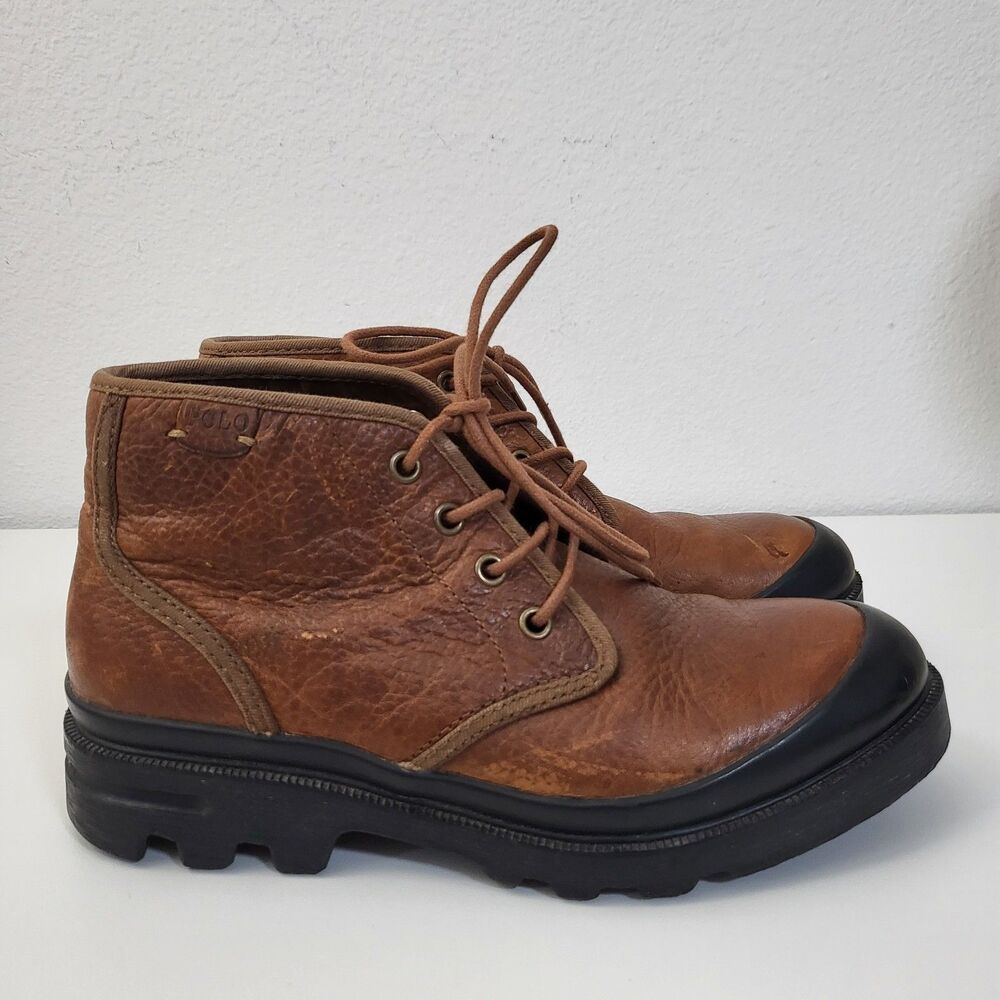POLO RALPH LAUREN Umar Boots Mens 7 Ankle Chukka Brown Tumbled Leather Lace Up